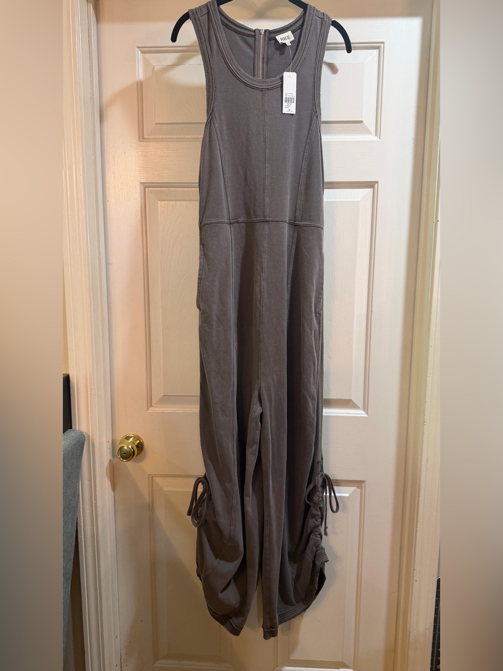 BKE Mineral Washed Brown Jumpsuit w/Side Drawstring leg Detail Size L #NWT